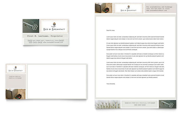 Boutique Hotel Business Card & Letterhead Template Design - InDesign, Illustrator, Word, Publisher, Pages, QuarkXPress, CorelDraw