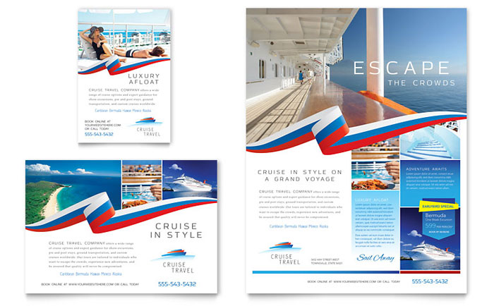 Cruise Travel Flyer & Ad Template Design - InDesign, Illustrator, Word, Publisher, Pages, QuarkXPress, CorelDraw