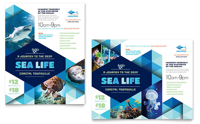 Ocean Aquarium Poster Template Design - InDesign, Illustrator, Word, Publisher, Pages, QuarkXPress, CorelDraw