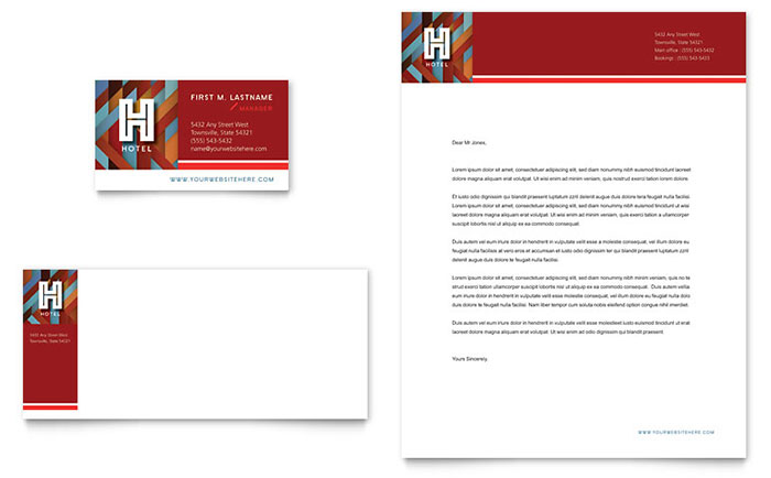 Hotel Business Card & Letterhead Template Design - InDesign, Illustrator, Word, Publisher, Pages, QuarkXPress, CorelDraw