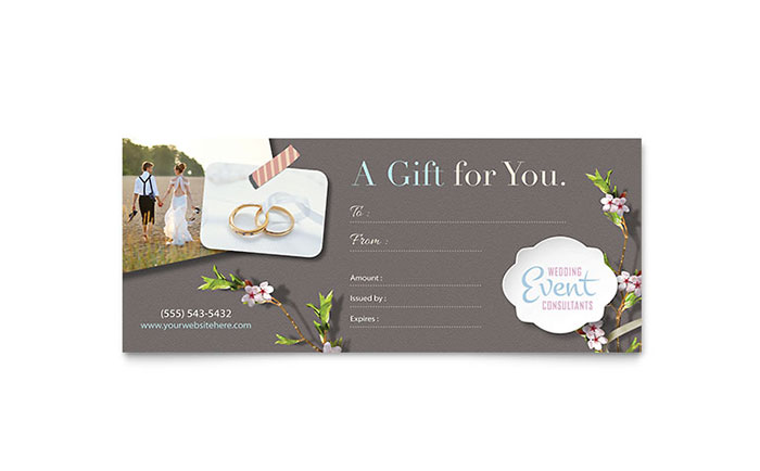 Wedding Planner Gift Certificate Template Design - InDesign, Illustrator, Word, Publisher, Pages, QuarkXPress, CorelDraw