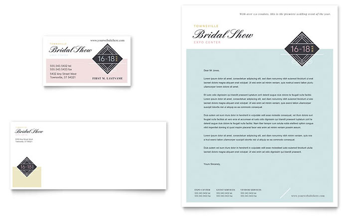 Bridal Show Business Card & Letterhead Template Design - InDesign, Illustrator, Word, Publisher, Pages, QuarkXPress, CorelDraw