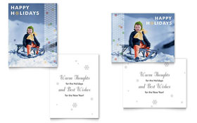 Child Sledding Greeting Card Design Template