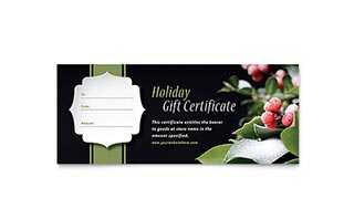 Holly Leaves Gift Certificate Template