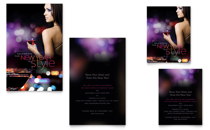 New Year Note Card Template Design - InDesign, Illustrator, Word, Publisher, Pages, QuarkXPress, CorelDraw