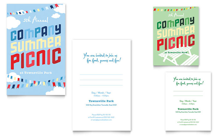 Company Summer Picnic Note Card Template Design - InDesign, Illustrator, Word, Publisher, Pages, QuarkXPress, CorelDraw