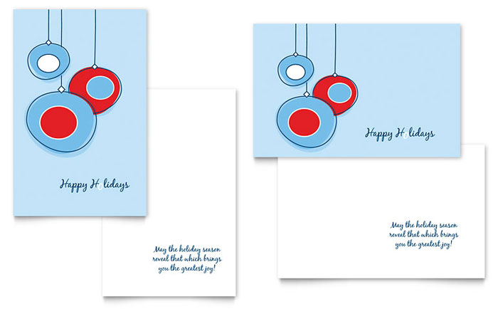 Holiday Ornament Balls Greeting Card Template Design - InDesign, Illustrator, Word, Publisher, Pages, QuarkXPress, CorelDraw