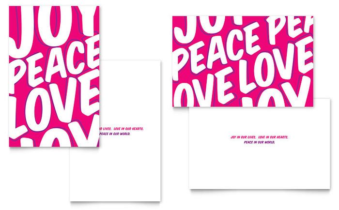 Peace Love Joy Greeting Card Template Design - InDesign, Illustrator, Word, Publisher, Pages, QuarkXPress, CorelDraw