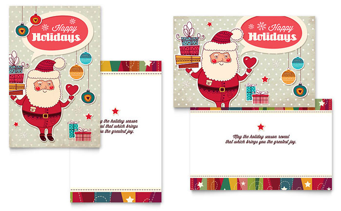 Retro Santa Greeting Card Template Design - InDesign, Illustrator, Word, Publisher, Pages, QuarkXPress, CorelDraw