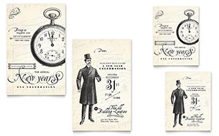 Vintage New Year's Party Note Card Template