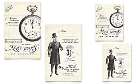 Vintage New Year's Party Note Card Template Design