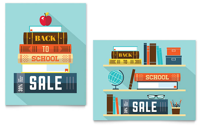 Back to School Books Sale Poster Template Design - InDesign, Illustrator, Word, Publisher, Pages, QuarkXPress, CorelDraw