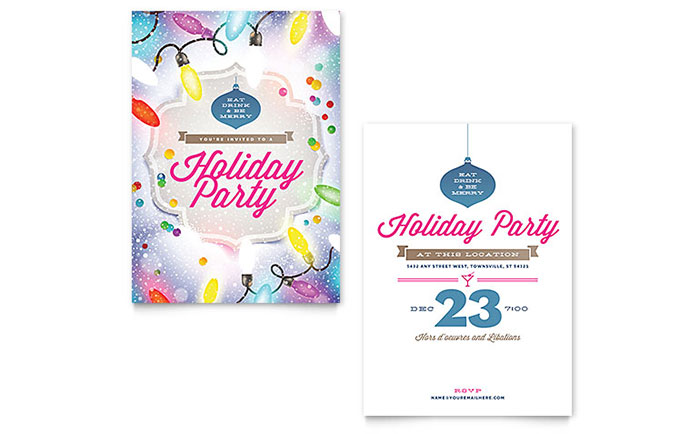 Holiday Party Invitation Template Design - InDesign, Illustrator, Word, Publisher, Pages, QuarkXPress, CorelDraw