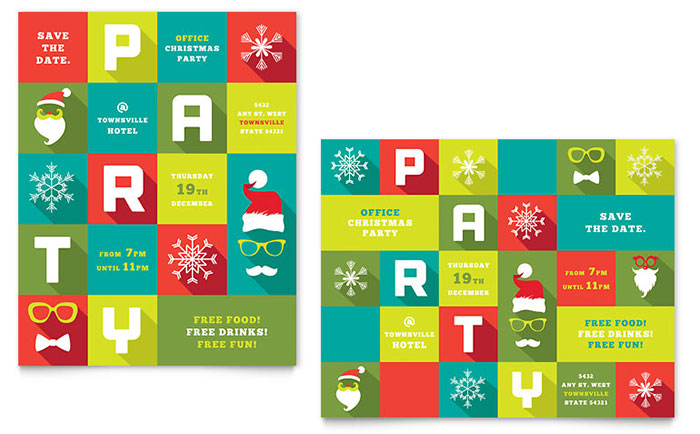 Work Christmas Party Poster Template Design - InDesign, Illustrator, Word, Publisher, Pages, QuarkXPress, CorelDraw