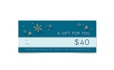 Golden Snowflakes Gift Certificate Design Example